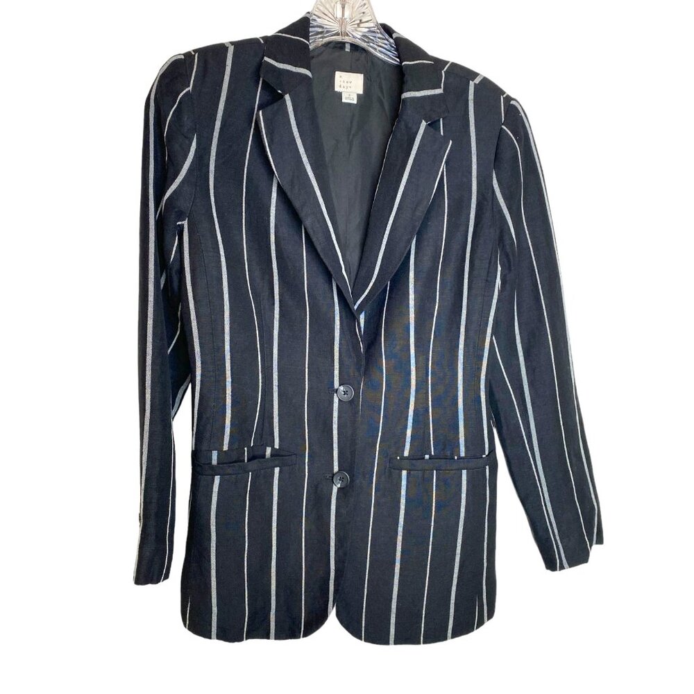 a new day Womens Black and White PinStriped Lined Jacket Size 2 Office Career